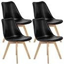 edx Dining Chairs Set of 4, Mid Century Modern Black Dining Room Kitchen Chairs with PU Leather Cushion and Wood Legs for Home, Living Room, Bedroom, Lounge