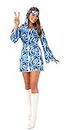 Women's Blue Flower Power Hippie Girl Costume Sef (Small Size) - Perfect for Festivals, 1960s Theme Parties, Events, & More