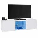 IDMarket - Mueble para TV ELI blanco estante de cristal con LED