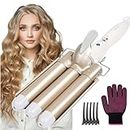 flintronic Hair Curler, 3 Barrels Curler Ceramic Curling Iron Wand Hair Wavers with Two Gear Temperature Control, 25mm Curling Tongs Crimping Bubble Styling Tool