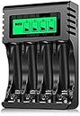 POWEROWL AA AAA Rechargeable Battery Charger, 4 Bay LCD Smart Battery Charger for Ni-MH/Ni-CD AA AAA Rechargeable Batteries, Independent Slot & USB Fast Charging