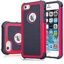 Jeylly iPhone SE Case, iPhone 5S Cover, Shock Absorbing Hard Plastic Outer + Rubber Silicone Inner Scratch Defender Bumper Rugged Hard Case Cover For Apple iPhone SE/5S - Red
