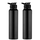 AGHNAYA Stainless Steel Water Bottle 1 litre, Water Bottles For Fridge, School,Gym,Home,office,Boys, Girls, Kids, Leak Proof(BLACK COLOUR, SIPPER CAP (SET OF2)