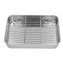 Roasting Pan and Rack Set Stainless Steel Easy Clean Rectangular Roaster with Rack for Cooking Baking (23.5 * 17.5 * 5CM)
