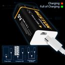 1000mAh 9V Li-ion Rechargeable Batteries 9-Volt USB Charging Battery Lot Black