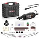GOXAWEE Rotary Tool Kit (1.3amp) with MultiPro Keyless Chuck and Flex Shaft - 140pcs Accessories Variable Speed Electric Drill Set for Crafting Projects and DIY Creation