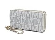 MKF Handbag for Women Wallet Wristlet, Vegan Leather Bag - Double Zipper Multi Compartment Designer Clutch Purse, White
