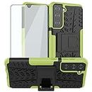 Asuwish Phone Case for Samsung Galaxy S21 5G 6.2 inch with Tempered Glass Screen Protector and Slim Stand Hybrid Heavy Duty Rugged Protective Cell Cover S 21 21S G5 Kickstand Mobile Women Men Green