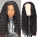 Lace Front Wigs Human Hair Water Wave Brazilian Virgin Hair 180% Density 4X4 Water Curly Lace Closure Human Hair Wigs for Black Women Glueless Wigs with Baby Hair Natural Color 22 Inch Water Wave Wig
