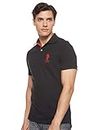 U.S. Polo Assn. Men's Slim Fit Solid Polo with Contrast Striped Underside of Collar, Black, Large