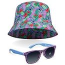 Disney Stitch Sunglasses and Bucket Hat Summer Accessories Set for Girls Lightweight Breathable One Size Sun Hat 100% UV Protection Kids Sunglasses Travel Holiday Stitch Gifts for Girls
