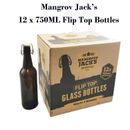Mangrove Jack's 12 x 750ml Flip Top Amber Glass Beer Bottles for Wine/cider/mead