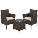 SONGMICS Patio Furniture Set, Outdoor PE Rattan Conversation Sets, Brown and Taupe UGGF003K01