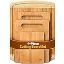 Bamboo Cutting Board Set of 4 - Kitchen Chopping Boards with Juice Groove for Meat, Cheese and Vegetables - Large Natural Wood Butcher Block, Cheese Board & Charcuterie Board