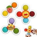 FRUSE 3Pcs Suction Cup Spinner Toys,Baby Spinners Toy w/Pop Decompression Function,Push Pop Bubble Sensory Rotating Fun,Ideal Bathing, Anxiety, Dining, Sensory Toy for Girls Boys