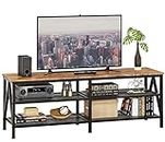 Furologee TV Stand for 60 65 inch TV, Long 55" Entertainment Center with 3-Tier Open Storage Shelves, Industrial TV Console Table for Living Room, Rustic Brown