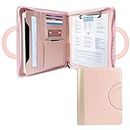 GraduatePro Portfolio Binder Leather Zippered Padfolio Folder Business Case Organizer Bag for Pad Notebook Resume with Clipboard for Women, Pink