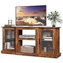 WLIVE Retro TV Stand for 65 inch TV, TV Console Cabinet with Storage, Open Shelves Entertainment Center for Living Room and Bedroom, Rustic Brown