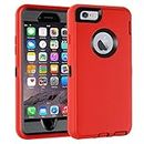 for iPhone 6 Case, iPhone 6S Case Heavy Duty 3 in 1 Built-in Screen Protector Shorkproof Dust-Proof Drop-Proof Phone Case Cover for Apple iPhone 6/6S 4.7" Red/Black
