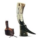Norse Tradesman Genuine Ox-Horn Viking Drinking Horn Set - Includes Ale Horn with Brass Rim, Premium Brown Leather Belt Holster, Horn Stand & Burlap Gift Sack | The Classic, Polished, 30 cm