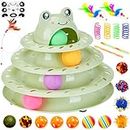Gefryco 26pcs Cat Toys Roller 4-Level Turntable for Indoor Cats, Self Play Cat Toy Track Set with Colorful Balls, Interactive Kitten Puzzle Toys, Fun Kitty Exercise Toys (Green)