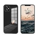 Trendythink New Liquid Square Series Tempered Glass Back Cover Case Compatible for Apple I Phone 11 Pro (Black)