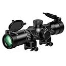 CVLIFE 1.5-5x32 Crossbow Scope, 20-100 Yards Rangefinder Ballistic Reticle, 300-460 FPS Red Green Illuminated Compact Crossbow Scope for Hunting with Free 20mm Scope Rings