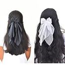 Long hairbows for women and girls, big hairbows (BLACK AND WHITE)