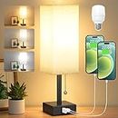 Bedside Table Lamp with 3 Color Temperatures - 3000/4000/5000K Small Lamp with USB C+A Ports, Nightstand Lamp with 3 Color Modes by Pull Chain, Bedroom Lamp for Living Read Work(LED Bulb Included)