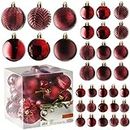 Red Christmas Ball Ornaments for Christams Decorations - 36 Pieces Xmas Tree Shatterproof Ornaments with Hanging Loop for Holiday and Party Deocation (Combo of 6 Styles in 3 Sizes)