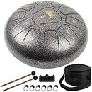 Steel Tongue Drum, AKLOT 10" Hand drum 11 Notes Tank Drum C Key Percussion Steel Drum Kit w/Drum Mallets Note Stickers Finger Picks Mallet Bracket and Gig Bag