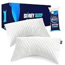Sidney Sleep Set of 2 Queen Size Bed Pillows for Side and Back Sleepers - Adjustable Filling - Memory Foam Pillows for Neck and Shoulder Pain - Customizable Loft - Extra Foam Included (White)