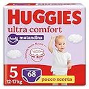 Huggies Ultra Comfort Pannolino Mutandina, Taglia 5 (12-17 Kg), Confezione da 68 Pannolini (34x2)