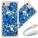 iPhone 6S 4.7" Case, 3D Cute Painted Glitter Liquid Sparkle Floating Luxury Bling Quicksand Shockproof Protective Bumper Silicone Case Cover for Apple iPhone 6 / iPhone 6S. Liquid - Blue Butterfly
