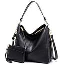 Hobo Bags for Women Handbags Purse Ladies Boho Shoulder Bag Crossbody Purses Tote Bags PU Leather Black 2PCS