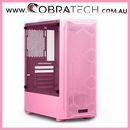 Pink PC Gaming Computer Case Chassis Tempered Glass ATX Tower Mesh 4x White Fans