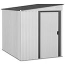 Outsunny 5 x 7ft Lean to Outdoor Storage Shed with Foundation Kit, Metal Garden Tool Storage House Organizer with Sliding Doors, Vents, Hooks, Adjustable Shelves for Backyard, Patio, Lawn, White