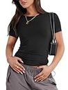 ANRABESS Womens Short Sleeve Shirts Going Out Crop Tops Crewneck Tight Fitted T-Shirt Summer Basic Tee 2024 Y2k Outfits 1399heise M Black