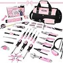 SHALL 246-Piece Ladies Home Hand Tool Set Kit with Bag and Multiple Tools Including Screwdrivers, Wrenches, Hammer, Tape, Pliers, Knife, and Saw, Pink