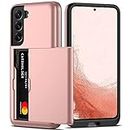 Nvollnoe for Samsung S22 Case with Card Holder 5G 6.1 inch Dual Layer Heavy Duty Protective Galaxy S22 Case Hidden Card Slot Slim Wallet Case for Samsung S22 for Men&Women(Rose Gold)