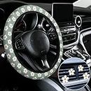 Frienda Cute Steering Wheel Cover Flower Steering Wheel Cover Floral Steering Wheel Cover for Girls with 4 Pieces Cute Flowers Car Air Vent Clips for Women Girls Car Decorations(Fresh Pattern)