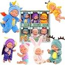 6 Pcs 3 Inches Mini Reborn Baby Doll Toy Action Figures Tiny Lifelike Realistic Baby Doll with Animal Clothes Fun Ornament Small Baby Doll for Toddlers Kids Xmas Gift