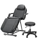 Balance Massage Bed Table Adjustable Reclining Beauty Salon Chair Tattoo Spa Facial Couch Bed with Stool (Black)