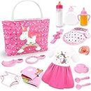Baby Doll Accessories -Baby Doll Feeding and Caring Set with Diaper Bag Doll Diaper and Bottles for Girls Toys Gift, Baby Doll Stuff Doll Clothes fit 14-16 Inch Doll and 18 Inch Doll
