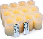 Hausware Flameless Candles Battery Operated Candles Set of 12（D: 3" x H: 4"） Real Wax Pillar Flickering Candles LED Flameless Candles with Remote and Timer Control (Ivory Color)