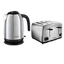 Russell Hobbs Adventure Brushed and Polished Stainless Steel Four Slice Toaster with Polished Kettle Bundle