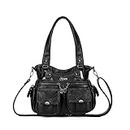 KL928 Purses and Handbags for Women Large Hobo Shoulder Bags Soft PU Leather Multi-Pocket Tote Bag, Small#black