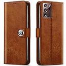 TheGiftKart Flip Cover Back Case Samsung Galaxy Note 20 Ultra 5G | Genuine Leather Finish | Designer Button Magnet Closure | Inside Pockets | Wallet Style Flip Cover (Faux Leather | Brown)