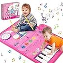 Pakoo 2 in 1 Toddler Music Mat with Keyboard & Drum, 1 Year Old Girl Gift, Early Educational Musical Baby Toys with 2 Drum Sticks Sensory Toys for Toddlers 1-3, First Birthday Gifts for Girls & Boys