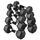 Yes4All Set 100 LBS Rubber Encased Exercise & Fitness Hex Dumbbell Set, Hand Weight